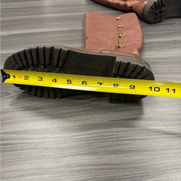 Michael Kors Tall Brown Leather Riding Boots Faux Fur Lined Snap Up Size 6 ½ M - Picture 14 of 16